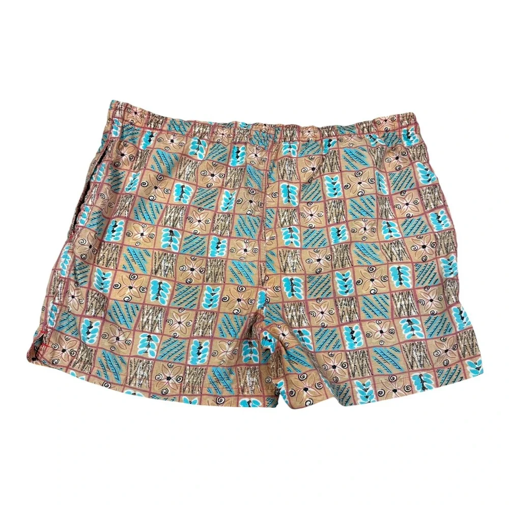 Vintage 90s Pacific Scene Patterned Multicolor Swimming Trunks Men's Medium